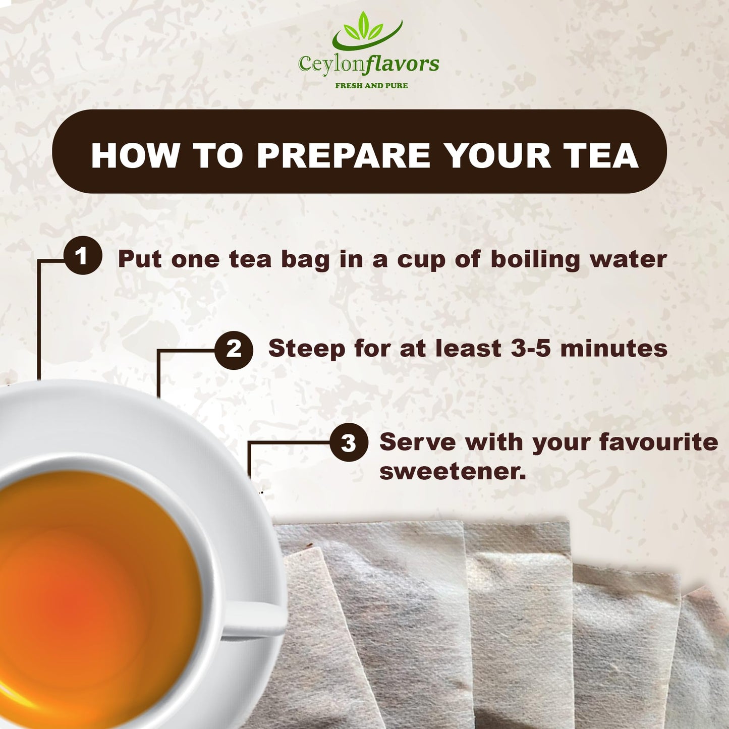 Ceylon Flavors Fresh and Pure Organic Ceylon Cinnamon 30 Tea Bags From Sri Lanka USDA Certified