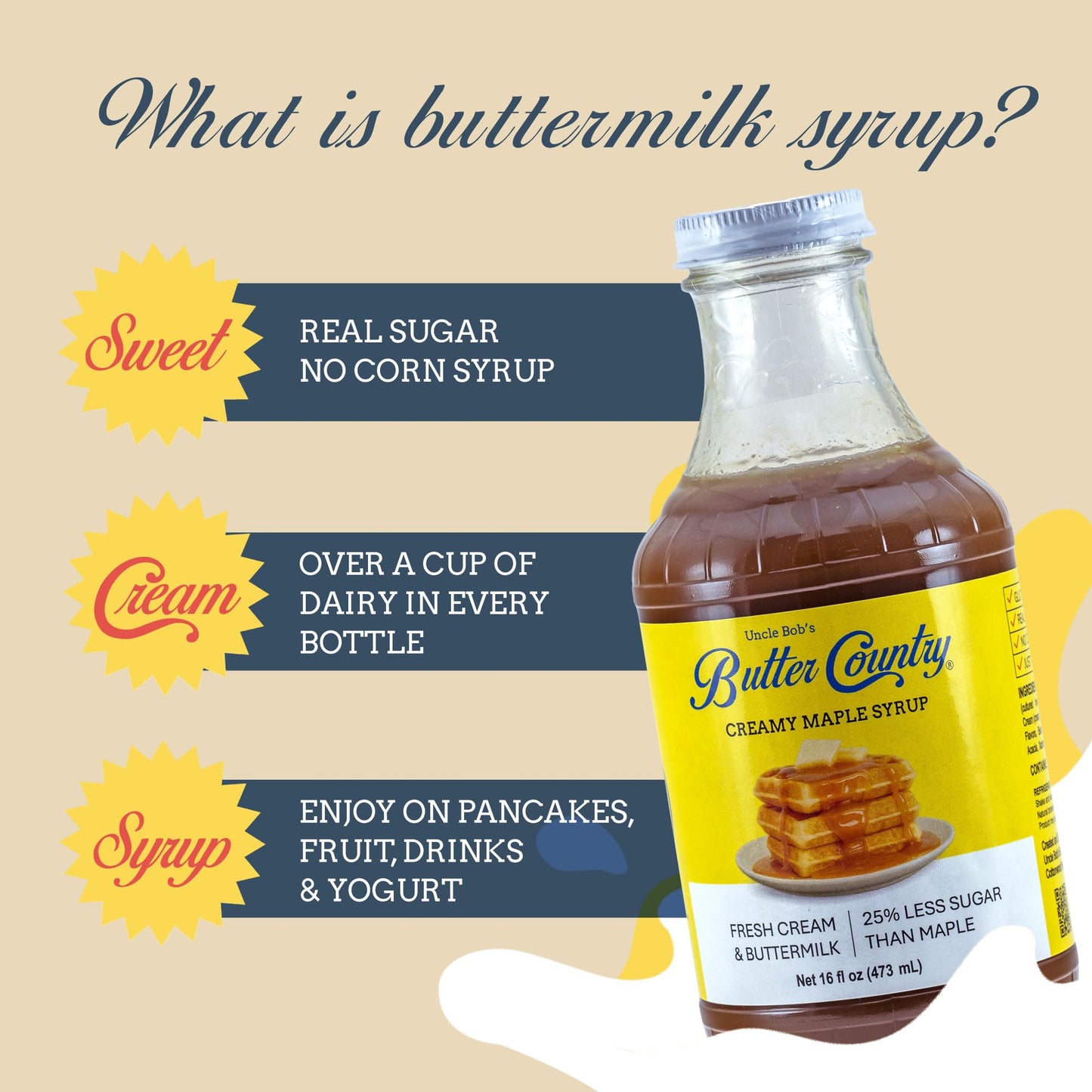 Butter Country Rich and Creamy Buttermilk Syrup | Creamy Maple Flavor | Premium Syrup for Breakfast & Desserts | 16 fl oz Bottle
