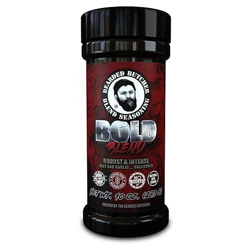 Bearded Butchers Bold Blend, 10 oz Large Shaker - Primal Salt, Garlic & Spice Blend for Steaks, Burgers, Roasts, Game Meats, Fries - No MSG