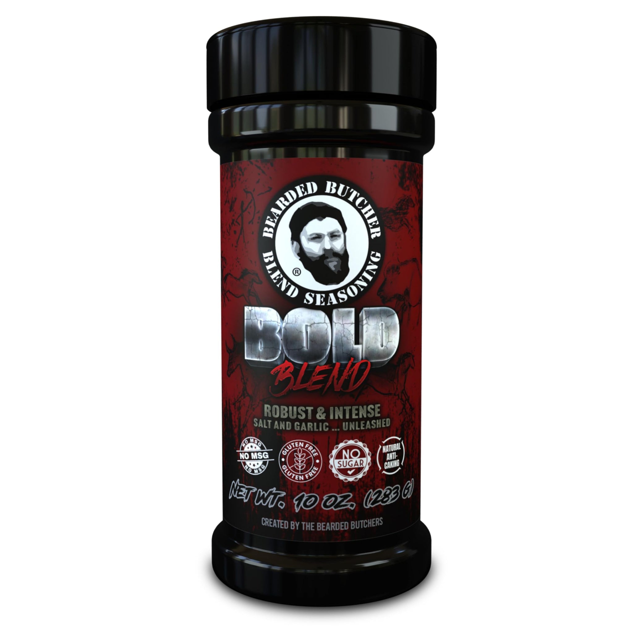 Bearded Butchers Bold Blend, 10 oz Large Shaker - Primal Salt, Garlic & Spice Blend for Steaks, Burgers, Roasts, Game Meats, Fries - No MSG