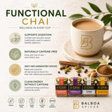 Chai Kit by Balboa Spices - 80 Servings - 4 Premium Flavors - Caffeine-Free & Sugar-Free - Natural Masala Chai Powder - Functional Beverage - Gourmet