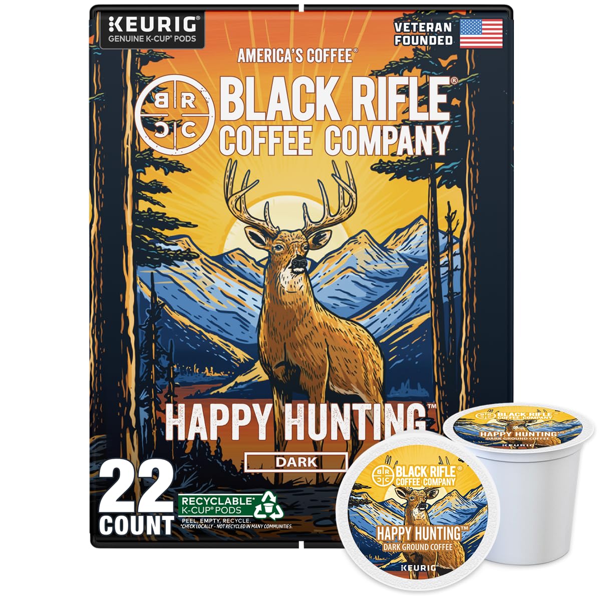 Black Rifle Coffee Company Dark Roast Coffee Pods - 100% Arabica, Bold, Smoky Single-Serve K-Cup Compatible - Veteran-Founded Premium Coffee - Happy