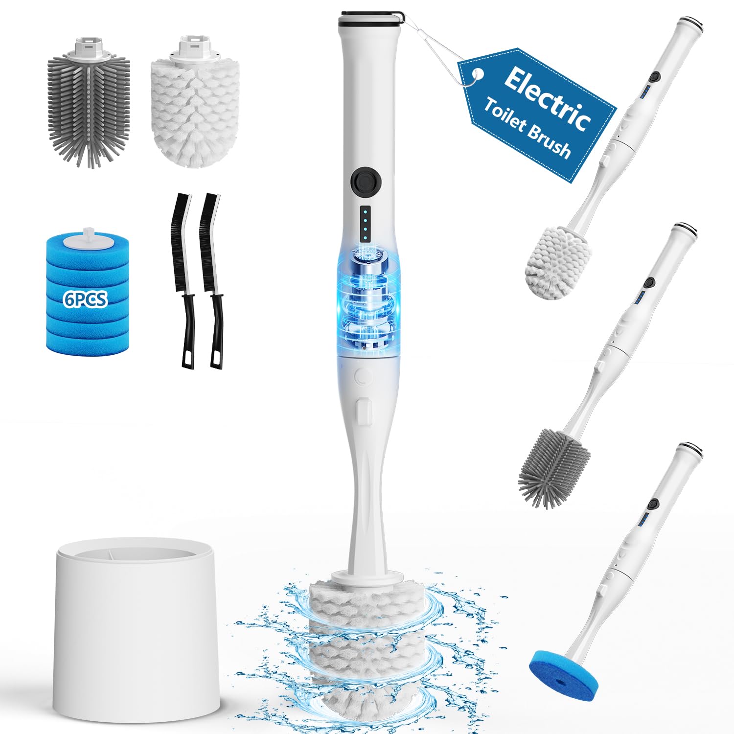 Leebein Electric Toilet Brush and Holder Set, Electric Toilet Bowl Scrubber Kit with 8 Replaceable Brush Heads, Disposable Toilet Brush with 6 Wand