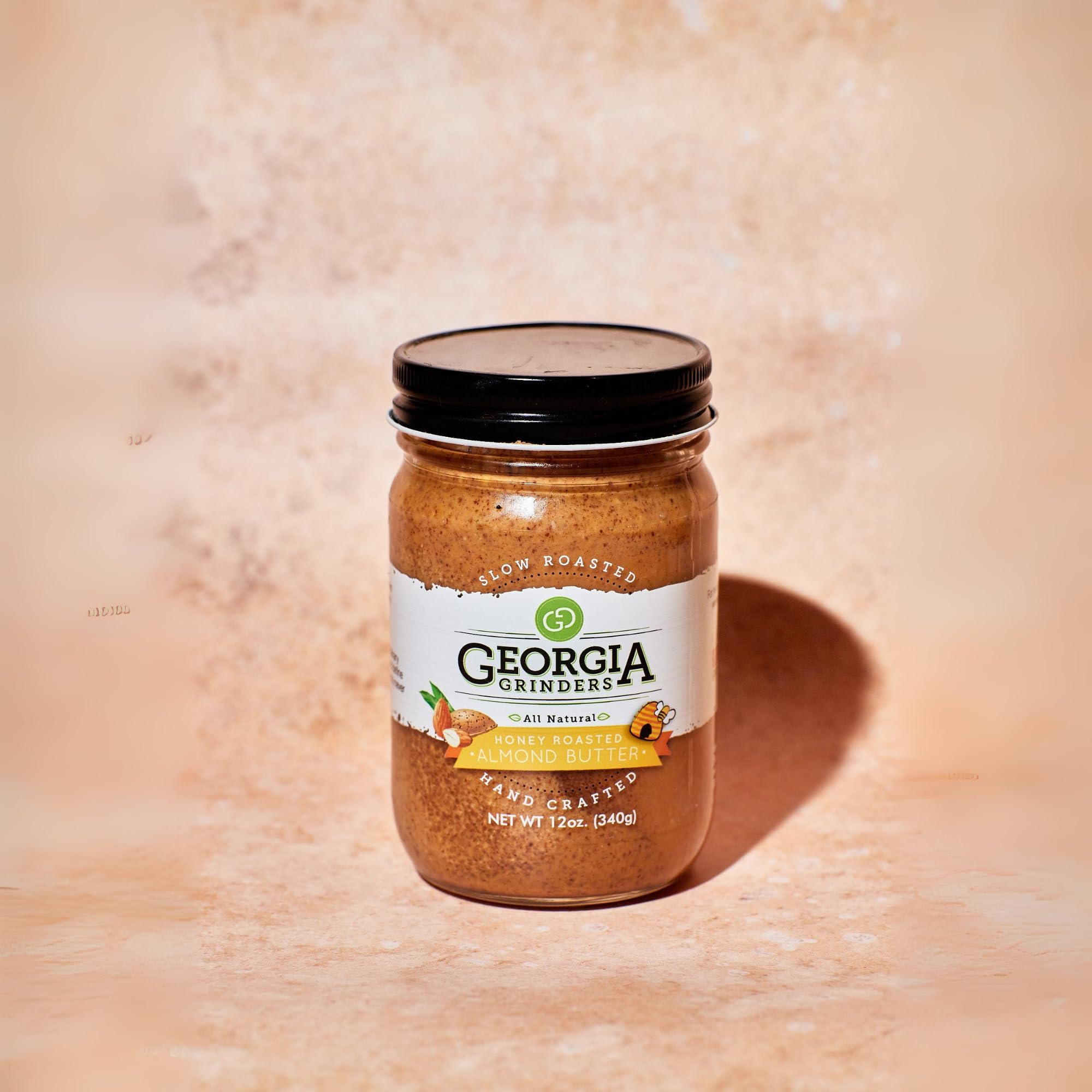 Georgia Grinders Honey Roasted Almond Creamy Gourmet Nut Butter Spread, Non-GMO, Gluten Free, No Palm Oil, No Added Sugar, Vegan Friendly, 12 Ounce (1