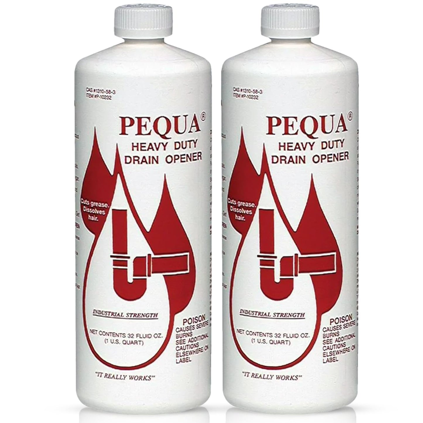 PEQUA INDUSTRIES P-10232 Pequa Heavy Duty Drain Opener, Non-Acid, Fast-Acting Formula, Industrial strength Drain Cleaner for Sinks, Tubs, Septic Tanks