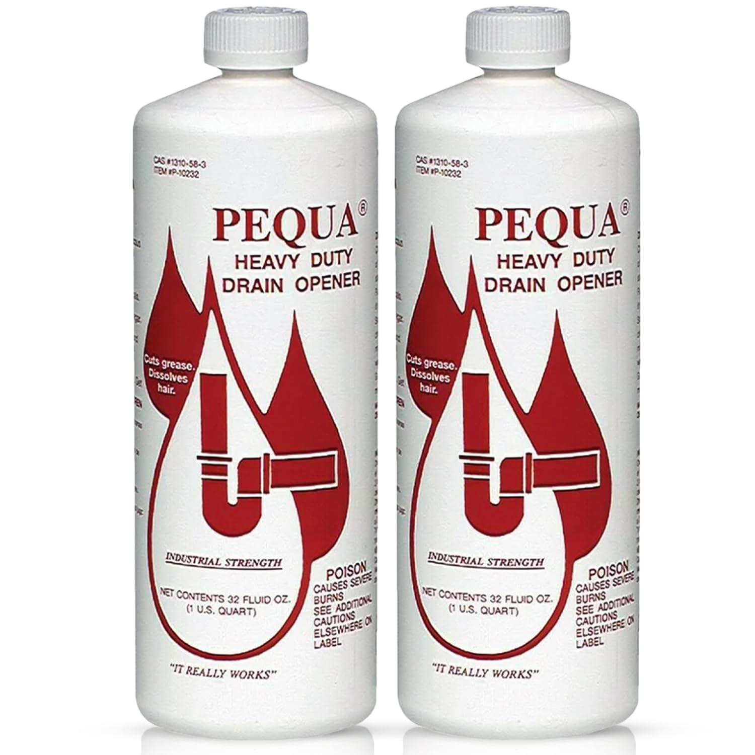 PEQUA INDUSTRIES P-10232 Pequa Heavy Duty Drain Opener, Non-Acid, Fast-Acting Formula, Industrial strength Drain Cleaner for Sinks, Tubs, Septic Tanks