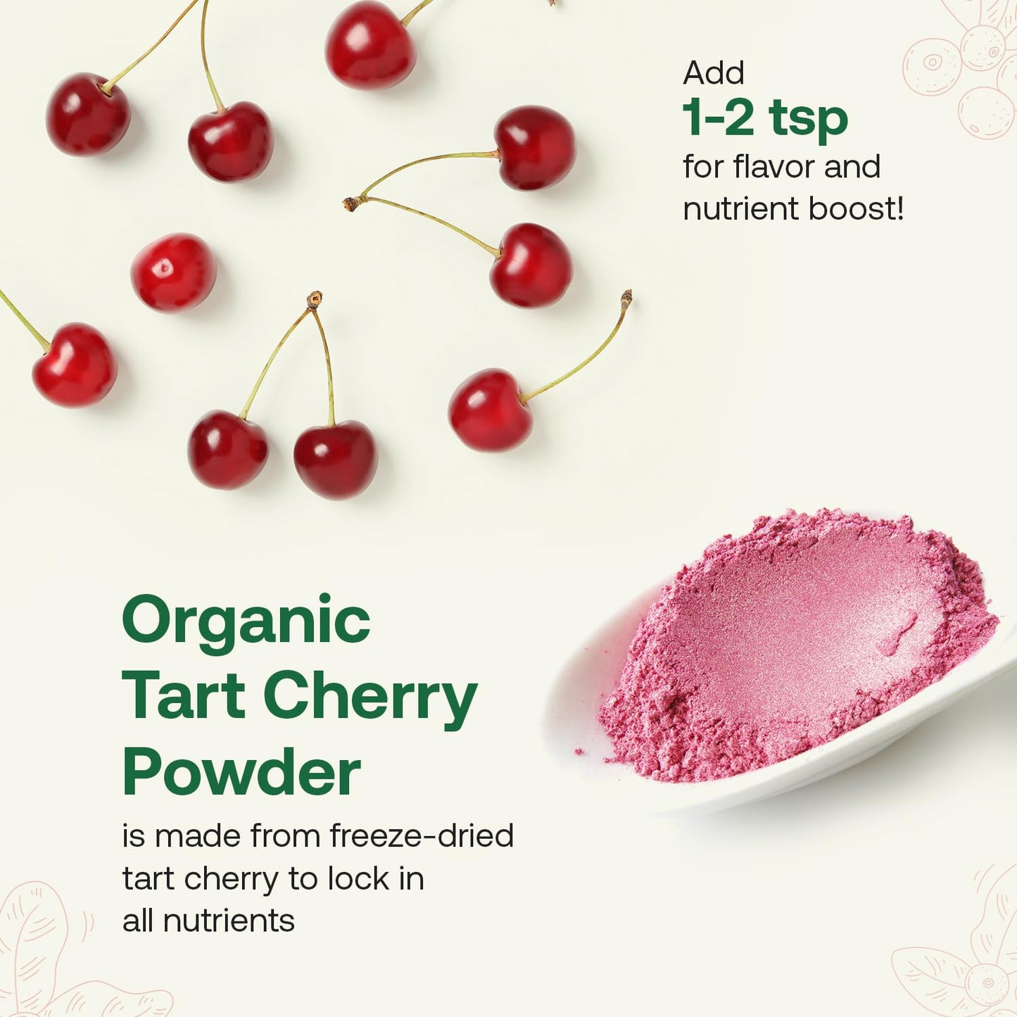 Quay Naturals Organic Tart Cherry Powder, 4oz | Made from US-Sourced Cherries | USDA Organic, Non-GMO, Freeze-Dried, No Additives | Great