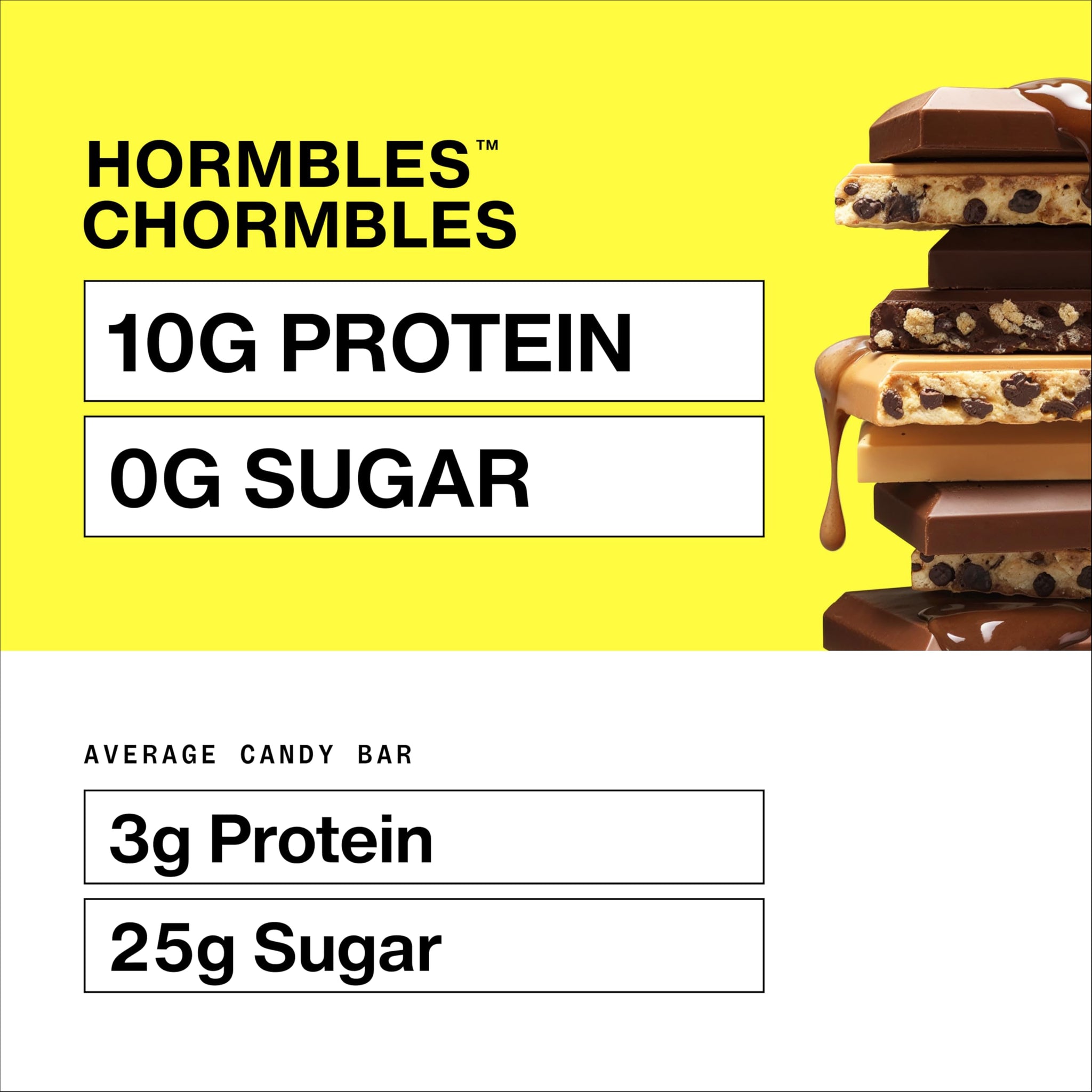 Hormbles Chormbles Protein Candy Bars, Classic Milk, 10g Protein, 0g Sugar, 150 Calories, Milk Chocolate Candy With Crunchy Pieces, Sugar Free Snacks