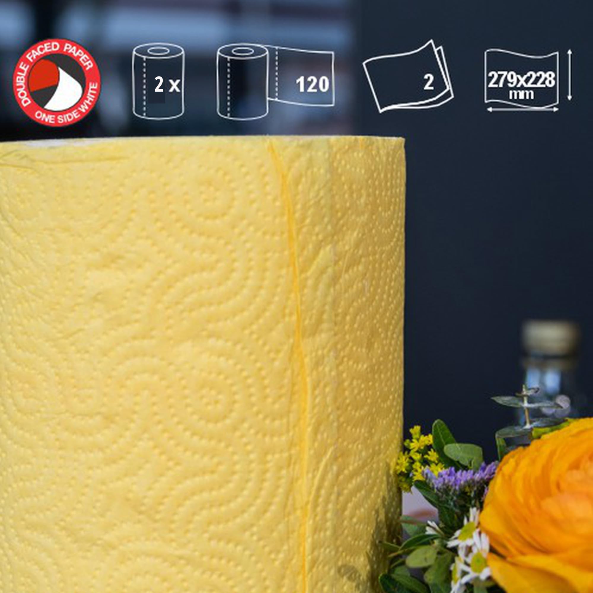 Renova Paper Towel Jumbo Roll Set - 2 Rolls, 2 Ply, 120 Highly Absorbent Sheets - Elevate Your Image with Professional Style and Uniqueness (Yellow)
