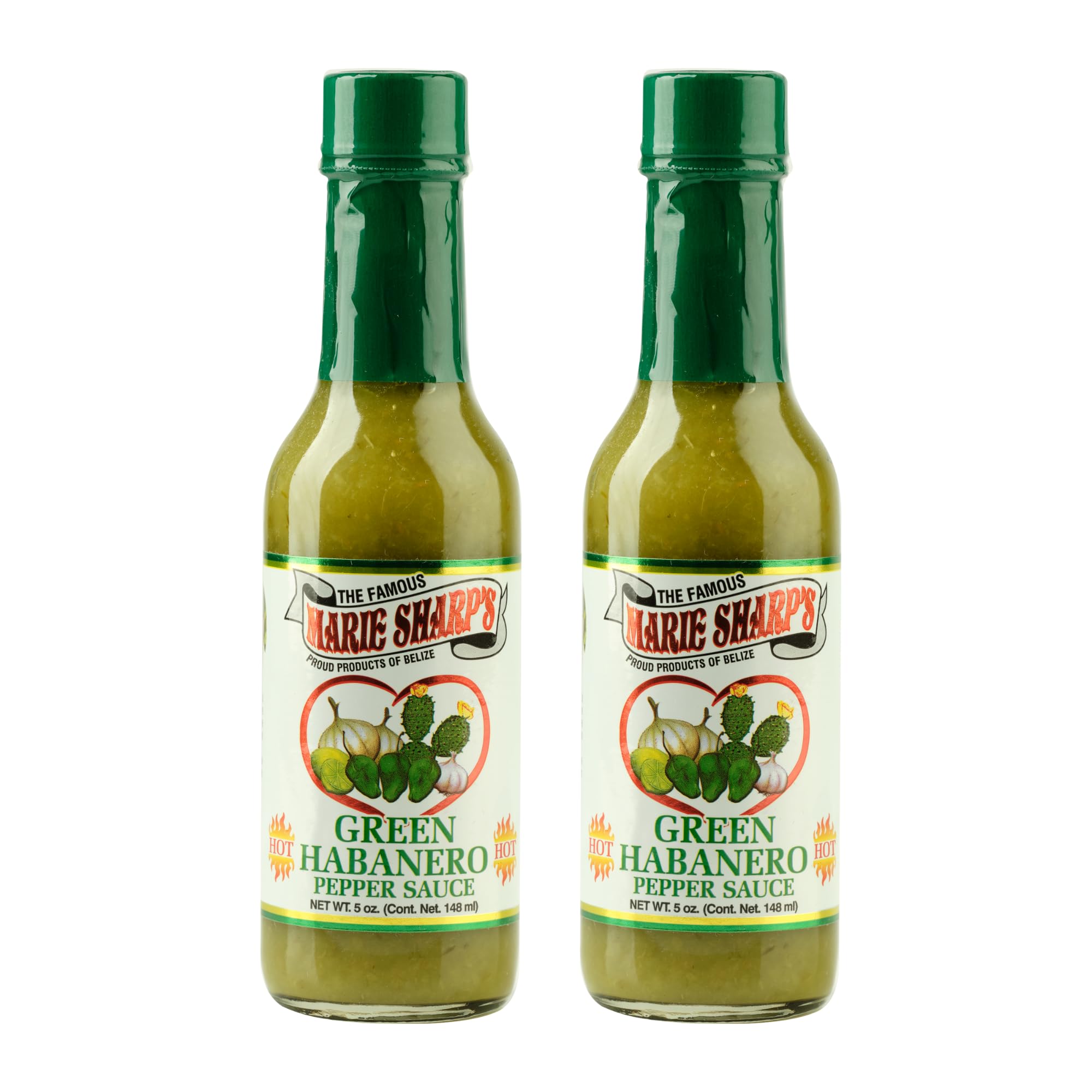 Marie Sharp’s Green Habanero Hot Pepper Sauce, 5 Oz Mild-Medium Heat| All-Natural Belizean Hot Sauce [Pack of 2]