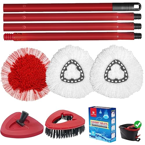 Spin Mop Cleaning kit Compatible with OCeda EasyWring Bucket System, 3 Replacement Mop Heads, 1 Handle, 1 Brush, 1 Cover, 1 Lavender Scented Cleaning