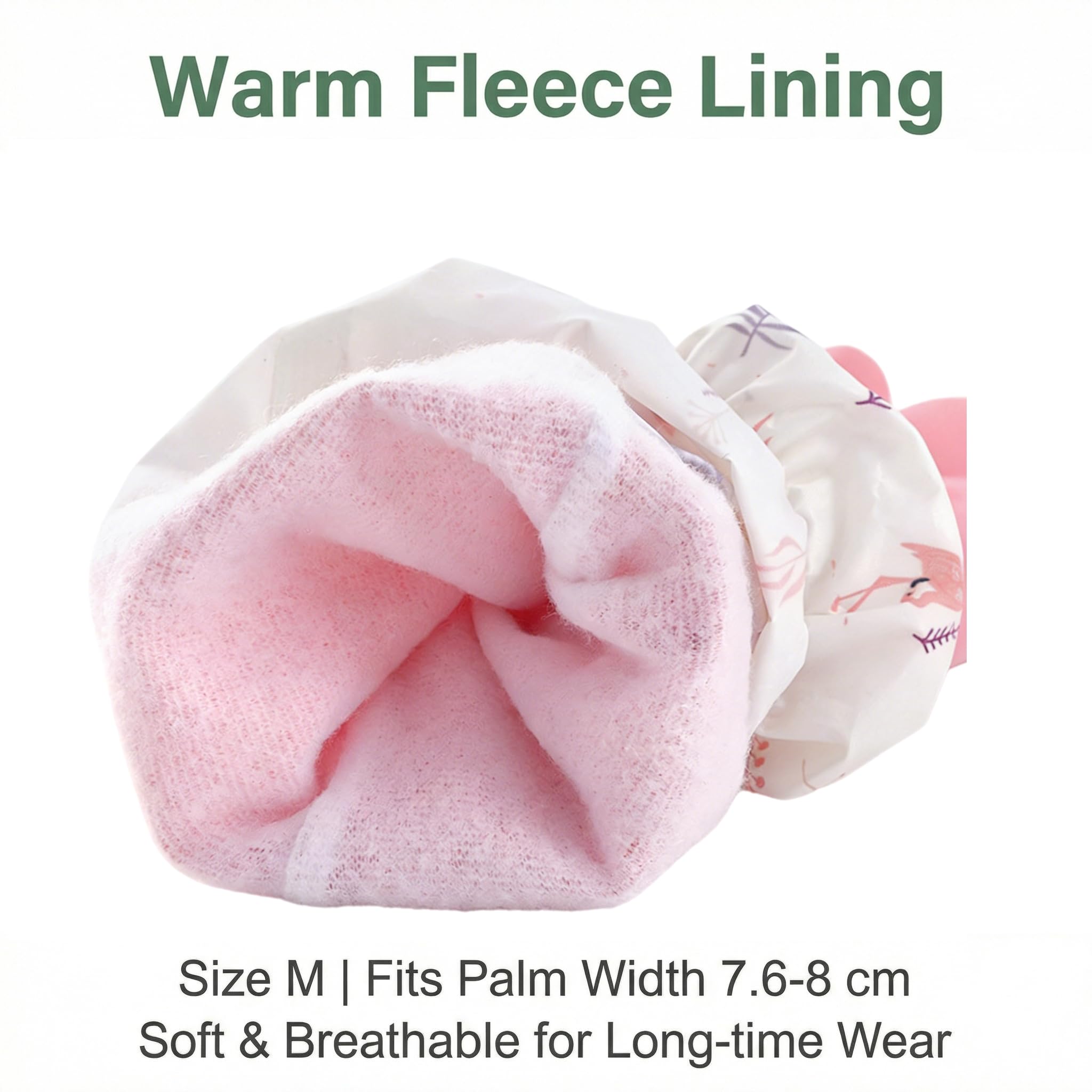 M Size Fleece Lined Cleaning Gloves, Waterproof PVC Household Gloves for Kitchen Dishwashing