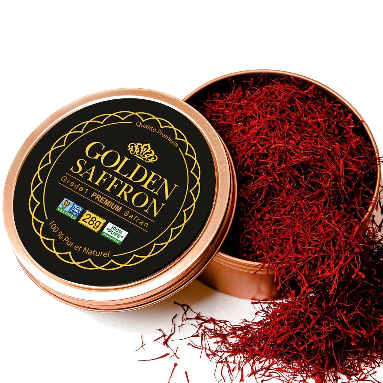 Golden Saffron, Finest Pure Premium All Red Saffron Threads, Grade A+ Super Negin, Non-GMO Verified. For Tea, Paella, Rice, Desserts, Golden Milk