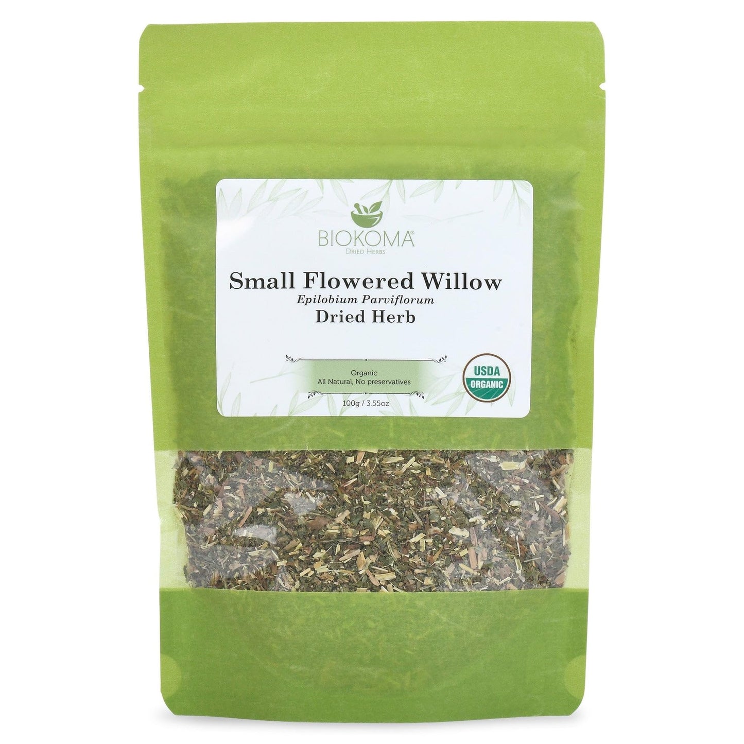 Biokoma Organic Small-Flowered Willow Dried Herb 100g (3.55oz) Epilobium Parviflorum Loose USDA Organic Herbal Tea Urinary Support Prostate Health