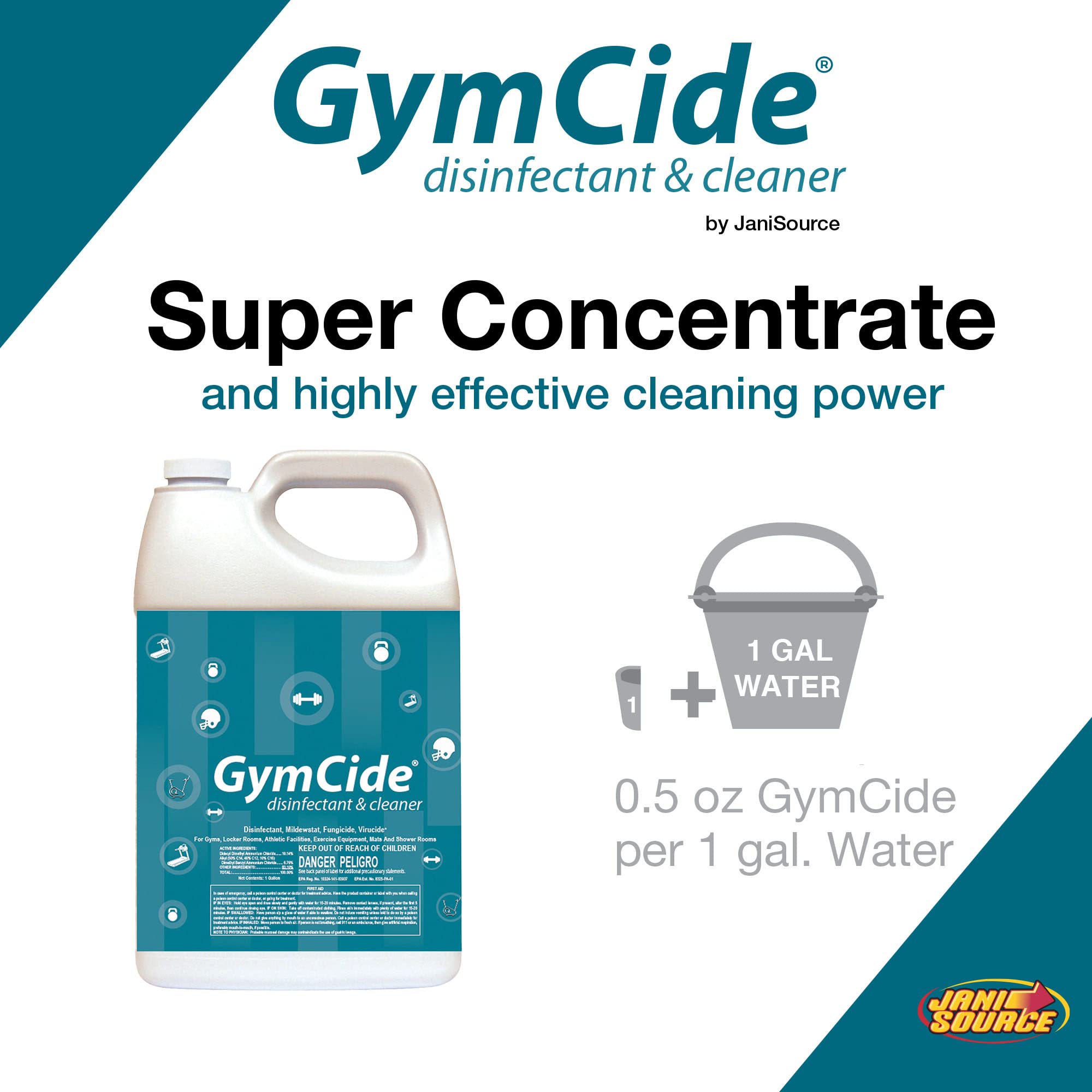 Jani-Source GymCide Disinfectant 1 Step Sports Equipment Concentrated Cleaner Deodorizer, Kills 99.9% of Germs and Eliminates Odors (Each)…