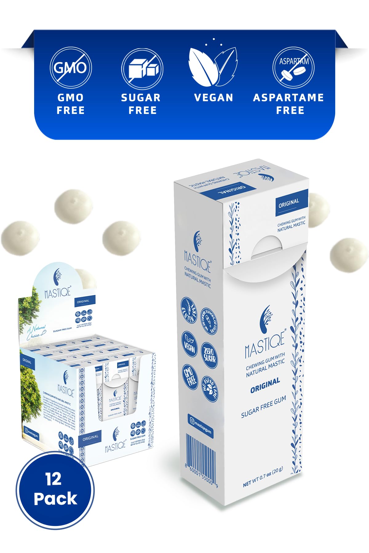Mastiqe Sugar Free Hard Chewing Gum with Natural Mastic (Plain)