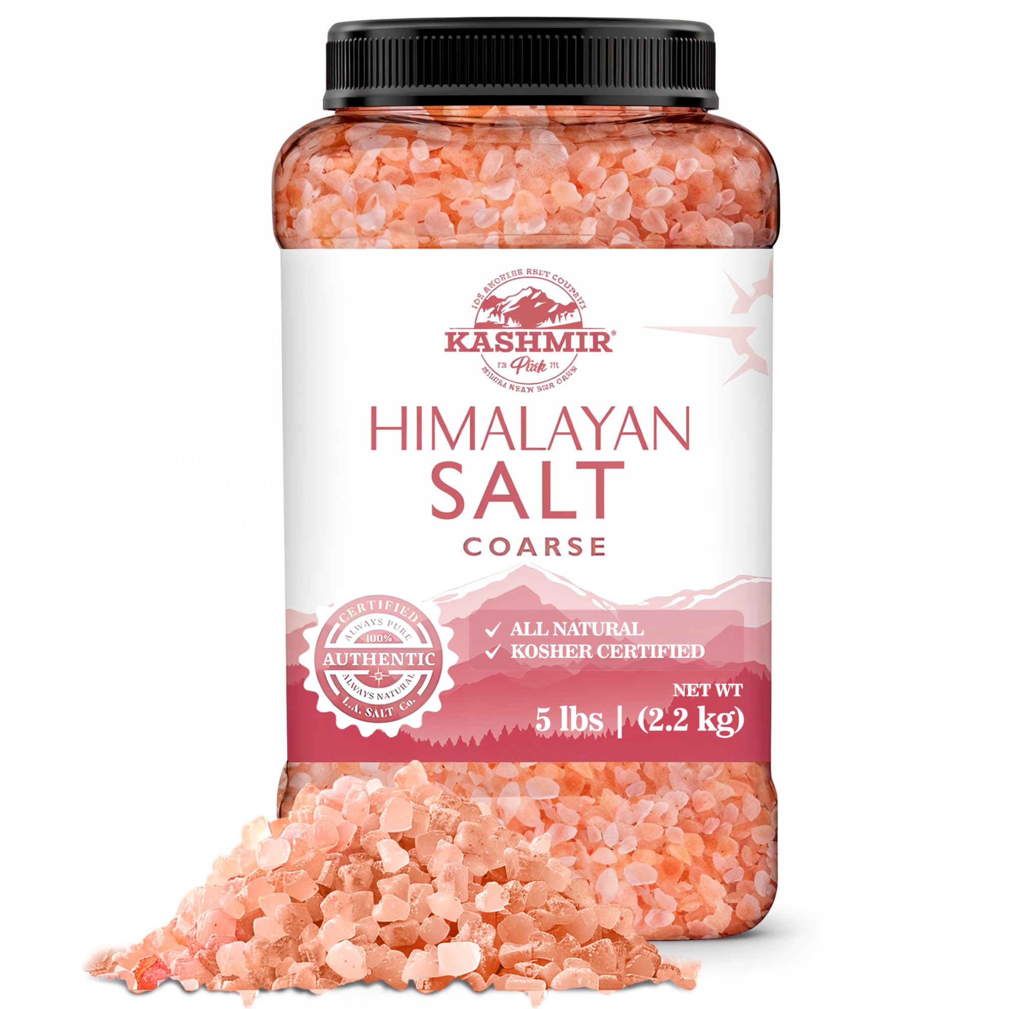 LA SALT CO Kashmir 5 Lbs Pink Himalayan Salt Bulk Jar, Coarse | 100% Pure, Food Grade with 84 Trace Minerals | Kosher Certified, Vegan, Non-GMO