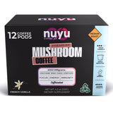 Nuyu Mushroom Coffee Pods, K-Cups, 100% Medium Roast Arabica Coffee with Lion's Mane, Reishi, Chaga, Cordyceps, 2000mg per Pod (12, French Vanilla)
