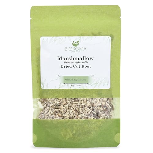 Biokoma Marshmallow Dried Root 50g 1.76oz Cut & Sifted Pure Althaea Officinalis Herb Digestion Respiratory Throat Support Herbal Tea Resealable Pouch