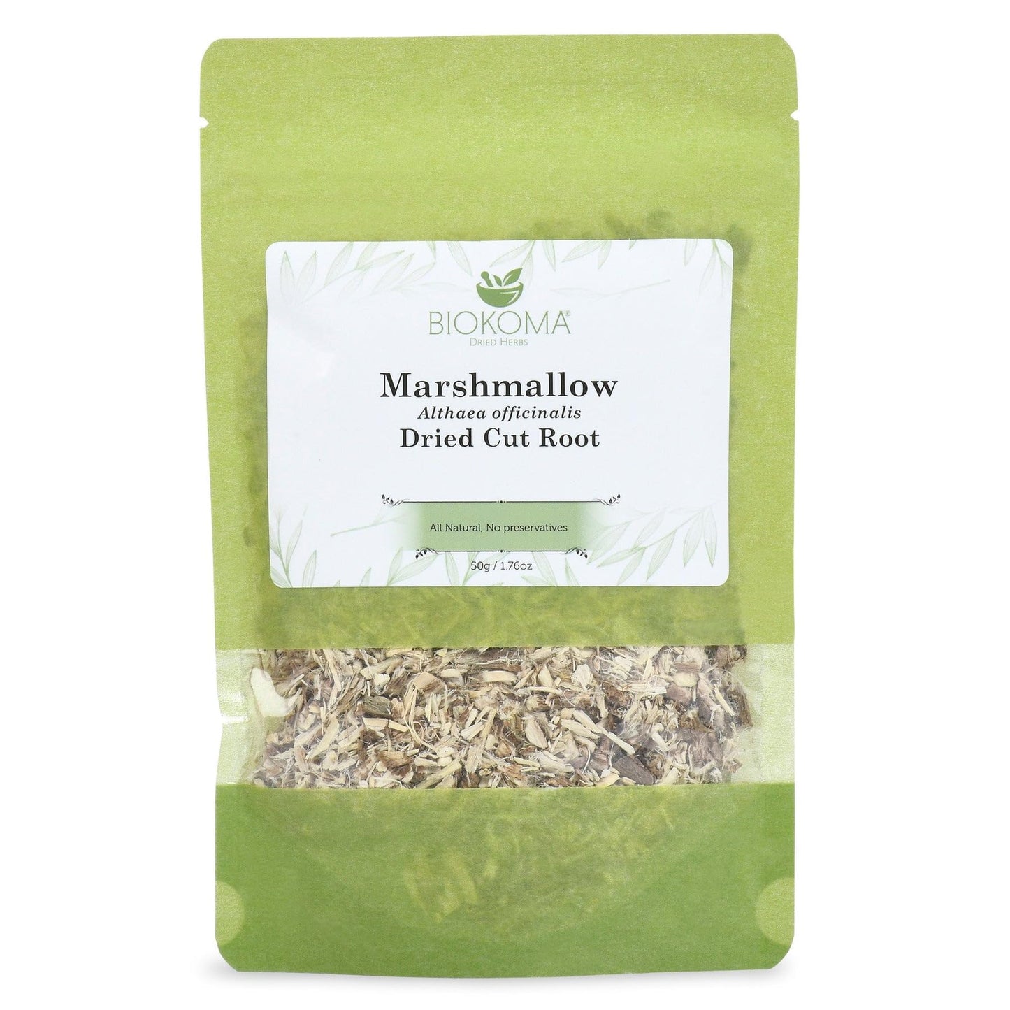 Biokoma Marshmallow Dried Root 50g 1.76oz Cut & Sifted Pure Althaea Officinalis Herb Digestion Respiratory Throat Support Herbal Tea Resealable Pouch