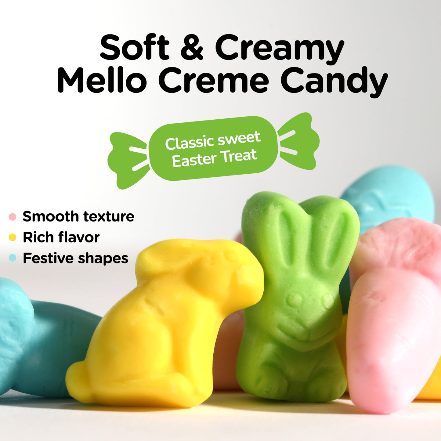 Easter Mello Creme Mix, 24 oz Bulk Resealable Bag, Spring Candy Assortment with Chicks, Bunnies & Eggs, Pastel Marshmallow Spring Easter Candy