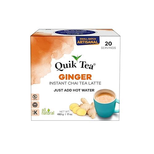 QuikTea Instant Ginger Chai Tea Latte, 20 Single-Serve Sachets, Artisanal Indian Chai Latte Mix, Just Add Hot Water, Low Caffeine, Non-GMO, Gluten