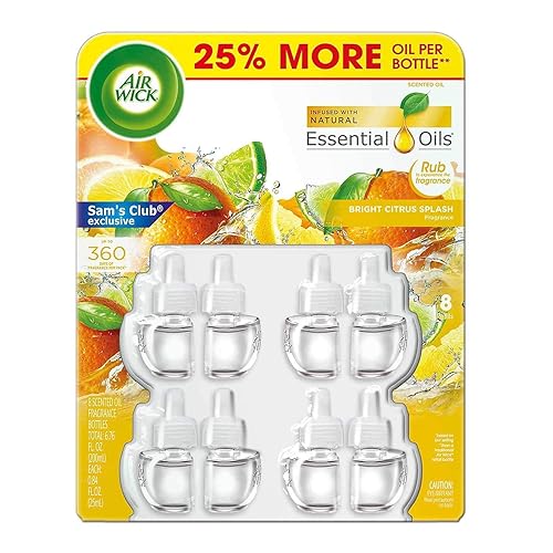 Air Wick Bright Citrus Splash Essential Scented Oils, 8 Refill Bottles