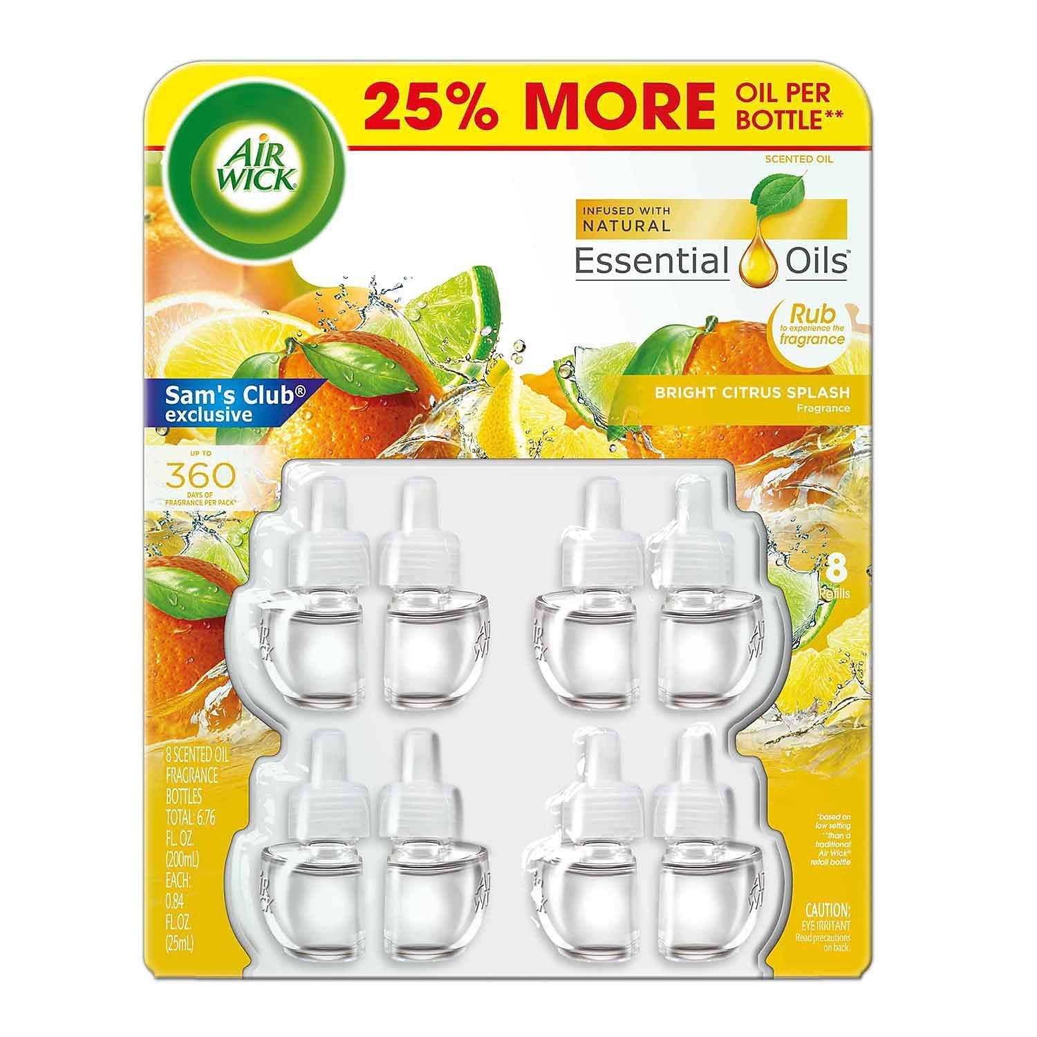 Air Wick Bright Citrus Splash Essential Scented Oils, 8 Refill Bottles