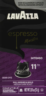 Lavazza Espresso Intenso Medium Dark Roast Arabica & Robusta Aluminum Capsules Compatible with Nespresso Original Machines, 10 Count, Intense