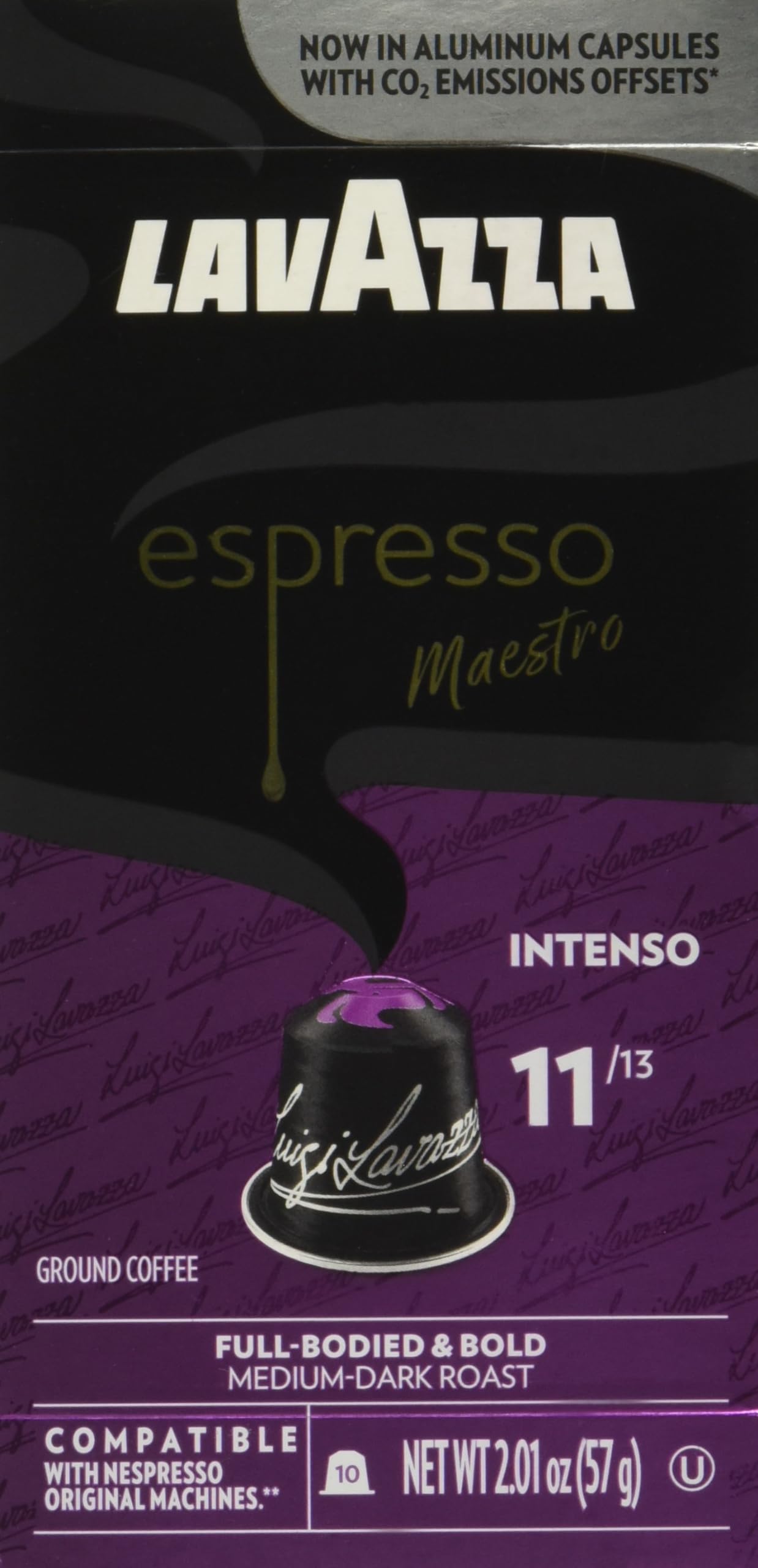 Lavazza Espresso Intenso Medium Dark Roast Arabica & Robusta Aluminum Capsules Compatible with Nespresso Original Machines, 10 Count, Intense