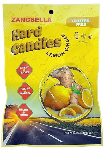ZANGBELLA Ginger Hard Candy - Relief Nausea, Motion Sickness, Upset Stomach, Great Tasting Lemon Flavor, Individually Wrapped, 3.5 oz