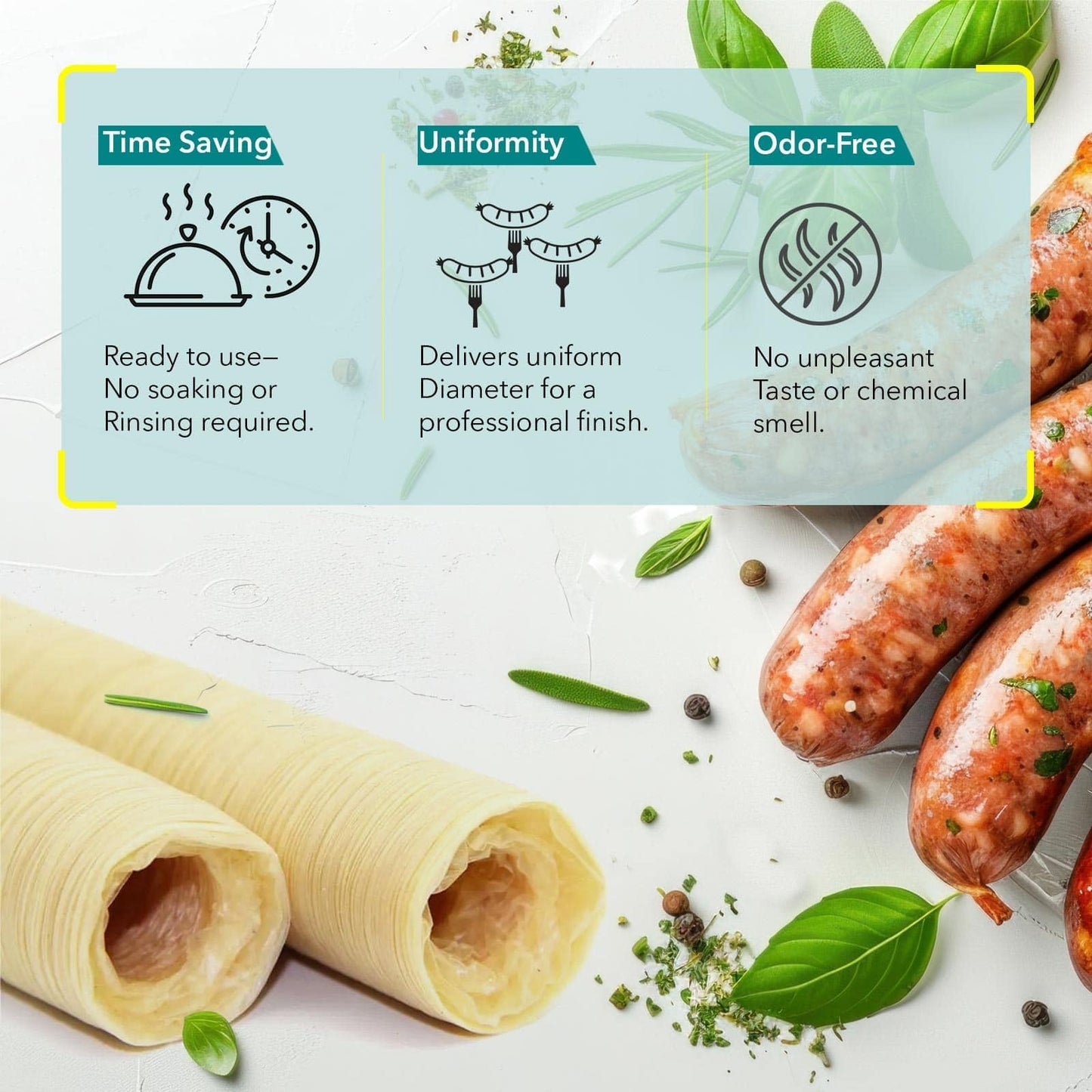 The Sausage Maker® 19mm Collagen Casings For Sausage Making, Edible, Clear, Smoked Beef Collagen Sticks, 3/4” Diameter Snack Stick Casings, 148 Feet