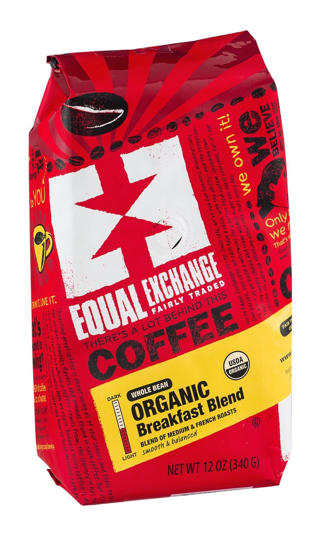 Equal Exchange Organic Whole Bean Breakfast Blend Coffee, 12 Ounce -- 6 per case.