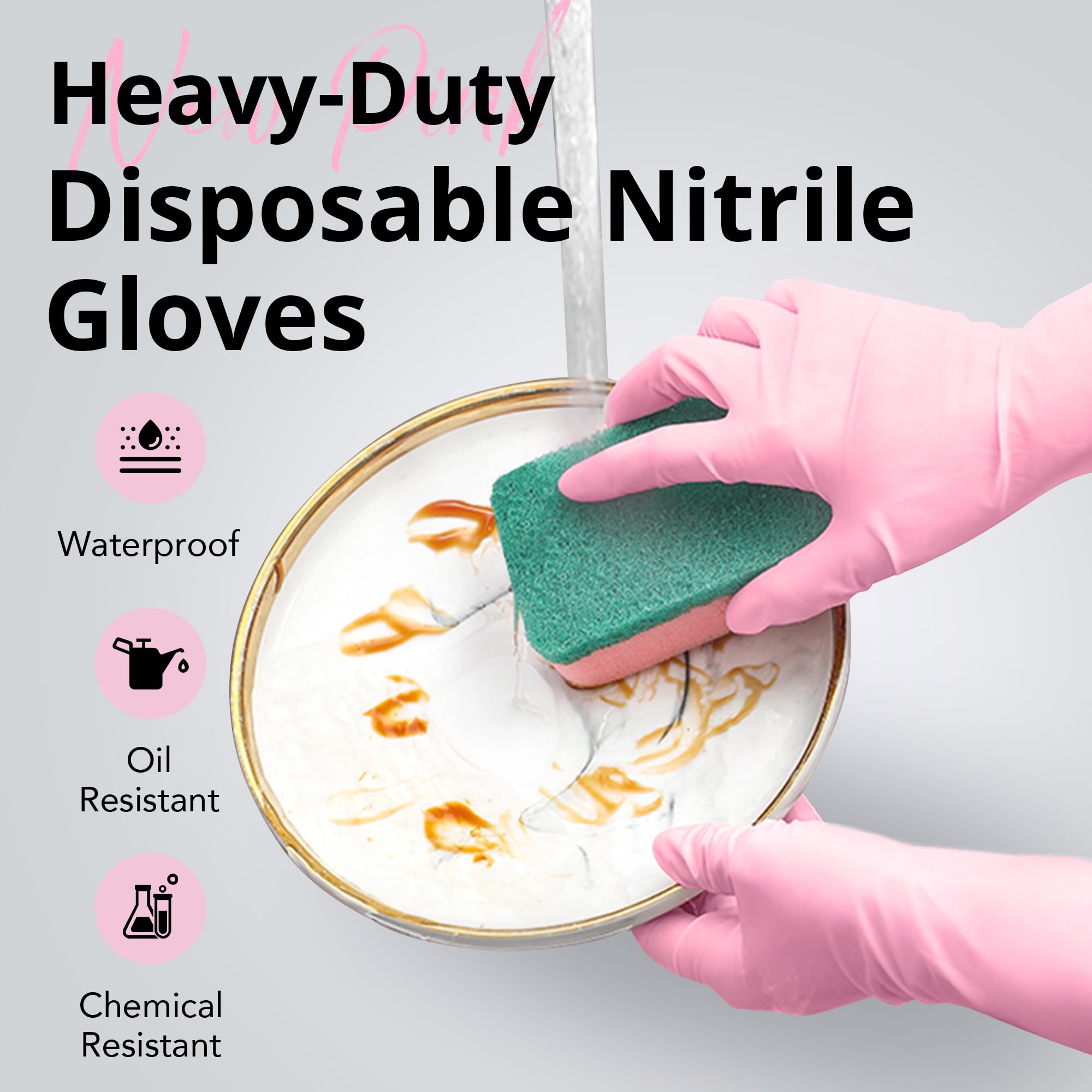 SwiftGrip Disposable Nitrile Dishwashing Gloves, Extended 12 Inches Cuff, 6-mil, Medium, Cherry Blossom Cleaning Gloves for Latex-Free, Ideal