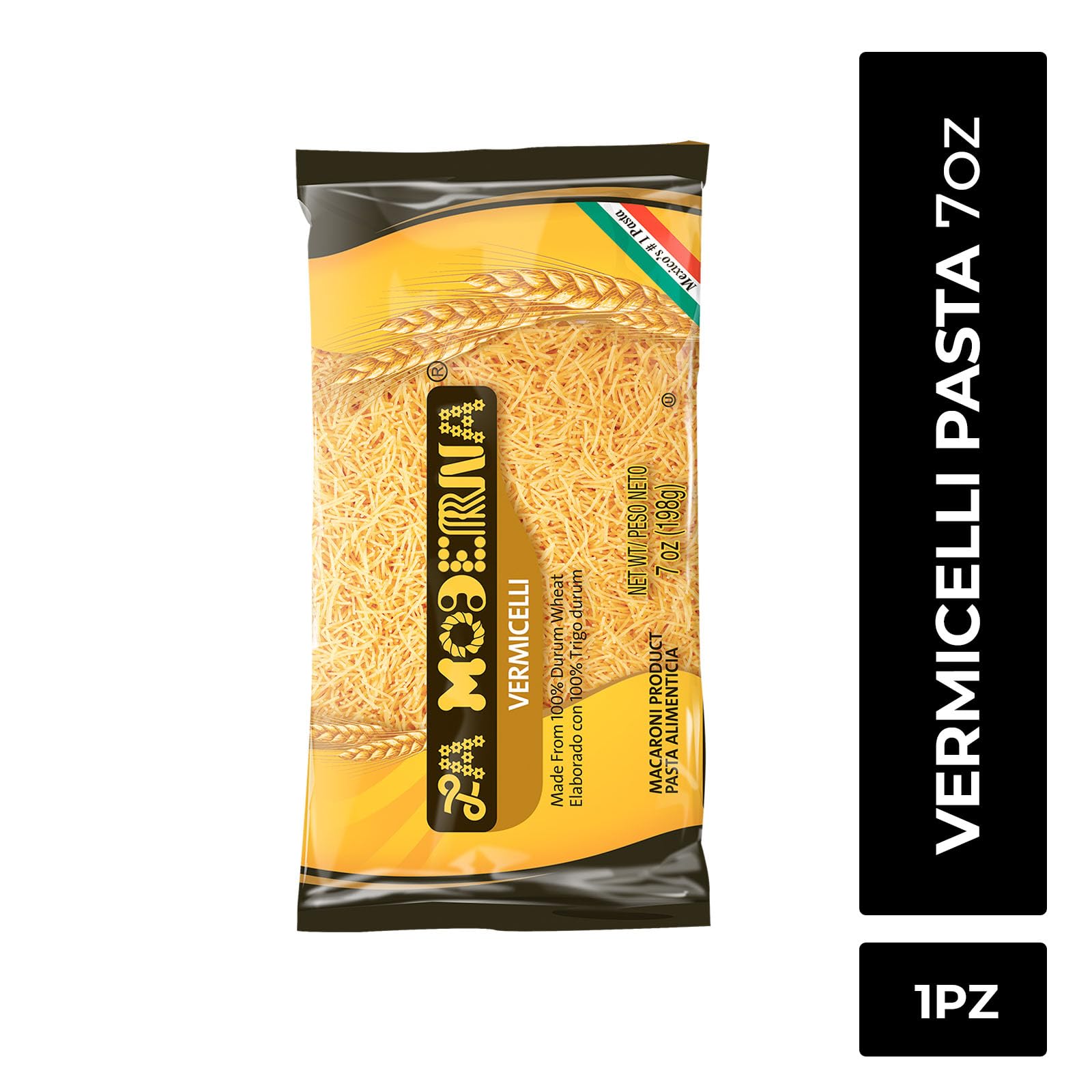 LA MODERNA, Vermicelli Pasta, 7 oz (Pack of 1) | Enriched Durum Wheat Semolina | Kosher, Non-GMO, Iron and Vitamin-Fortified | Thin Vermicelli Noodles