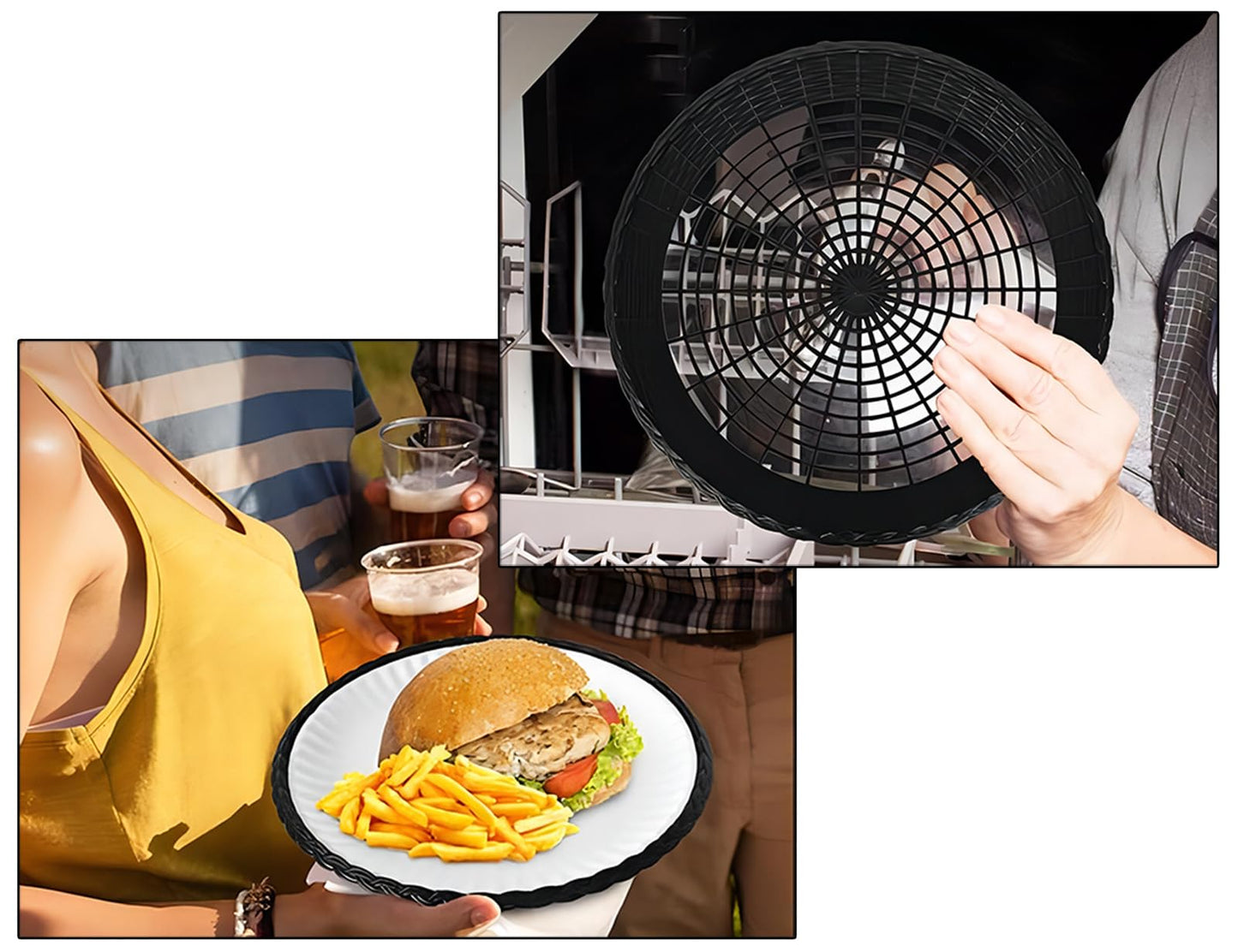 Auto-plaza 24x 9.7 Inch Heavy Duty Reusable Plastic Plate Holders Woven Plate Holder for Kitchen Outdoor Picnic (Black)