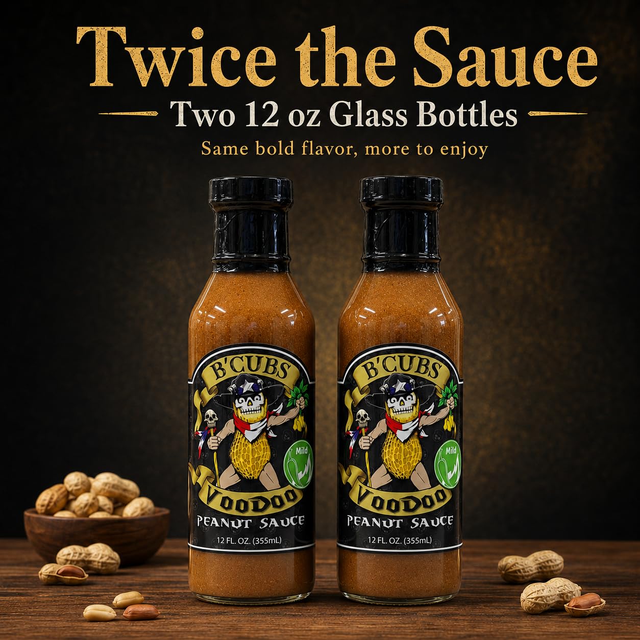 B'Cubs® Voodoo Peanut Sauce MILD, Bold, Nutty, Sweet with a Touch of Spice, Versatile Dip, Drizzle, Marinade & Stir Fry, 2 Pack (2 x 12oz Glass