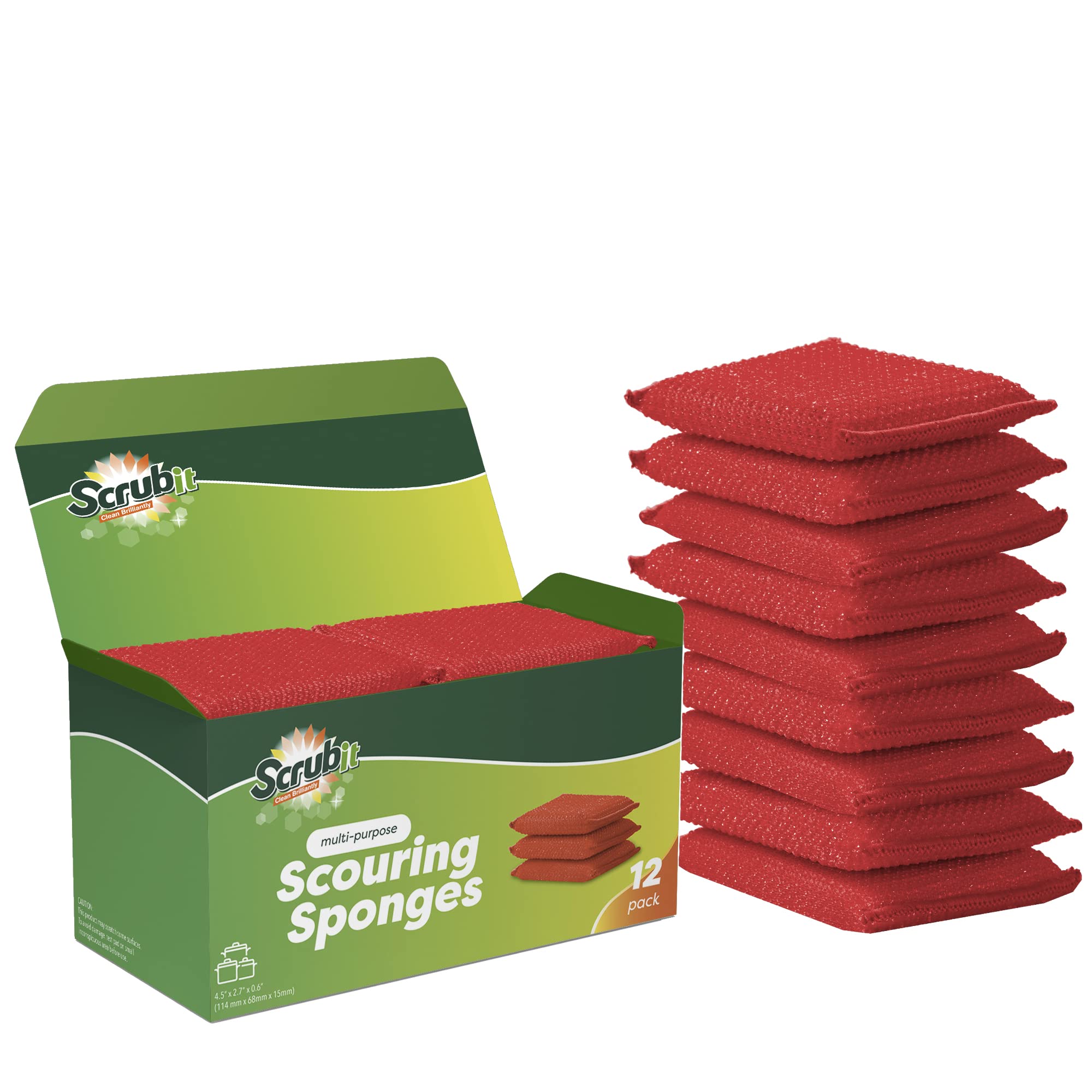 SCRUBIT Multi-Purpose Dish Scrub Sponge, Non Scratch Scouring Pads, Cleaning Sponges for pots, Dishes & Non-Stick Cookware - Pot Scrubber Sponges