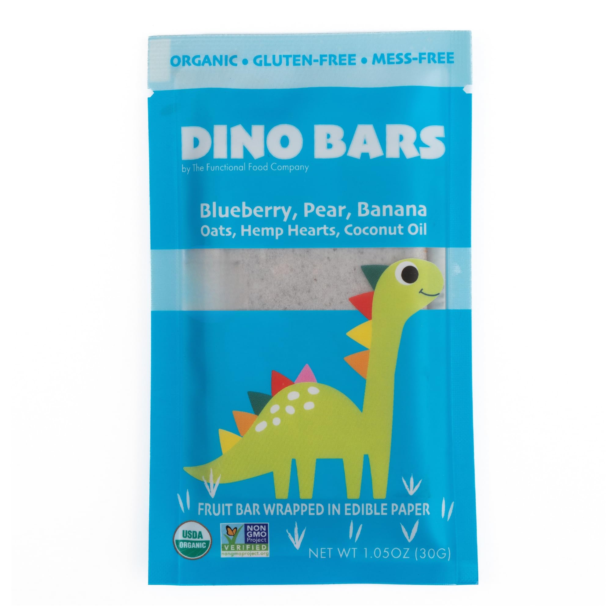Dino Bars | Organic Fruit Bar for Kids | Organic Toddler Bars and Dinosaur Snacks | Fruit + Oats + Hemp Hearts with Edible Paper | Blueberry Kids Bar