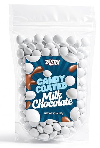 White Candy Coated Milk Chocolate, 10 oz Bag, Crunchy Chocolate Bites, Sweet Snack Treats for Parties, Desserts, Candy Buffet, Movie Nights, Holiday