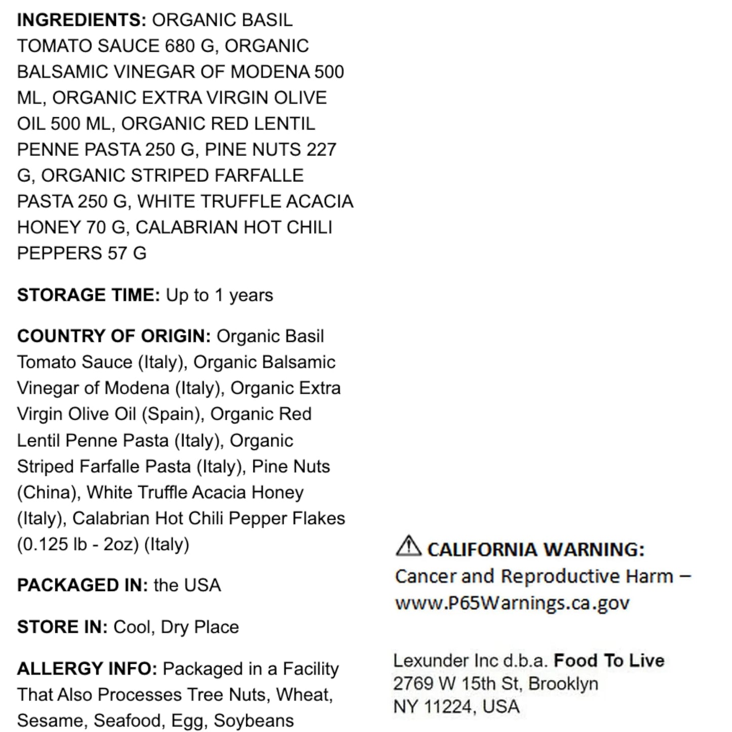 Food To Live Mediterranean Gourmet Gift Basket - Organic Italian Non-GMO Basil Tomato Sauce, Pasta, Balsamic Vinegar of Modena, Extra Virgin Olive
