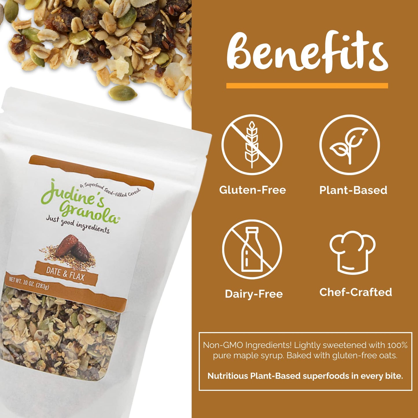Judine's Granola Healthy Whole Grain Oats, Date and Flax, 10 Ounces, Pack of 1