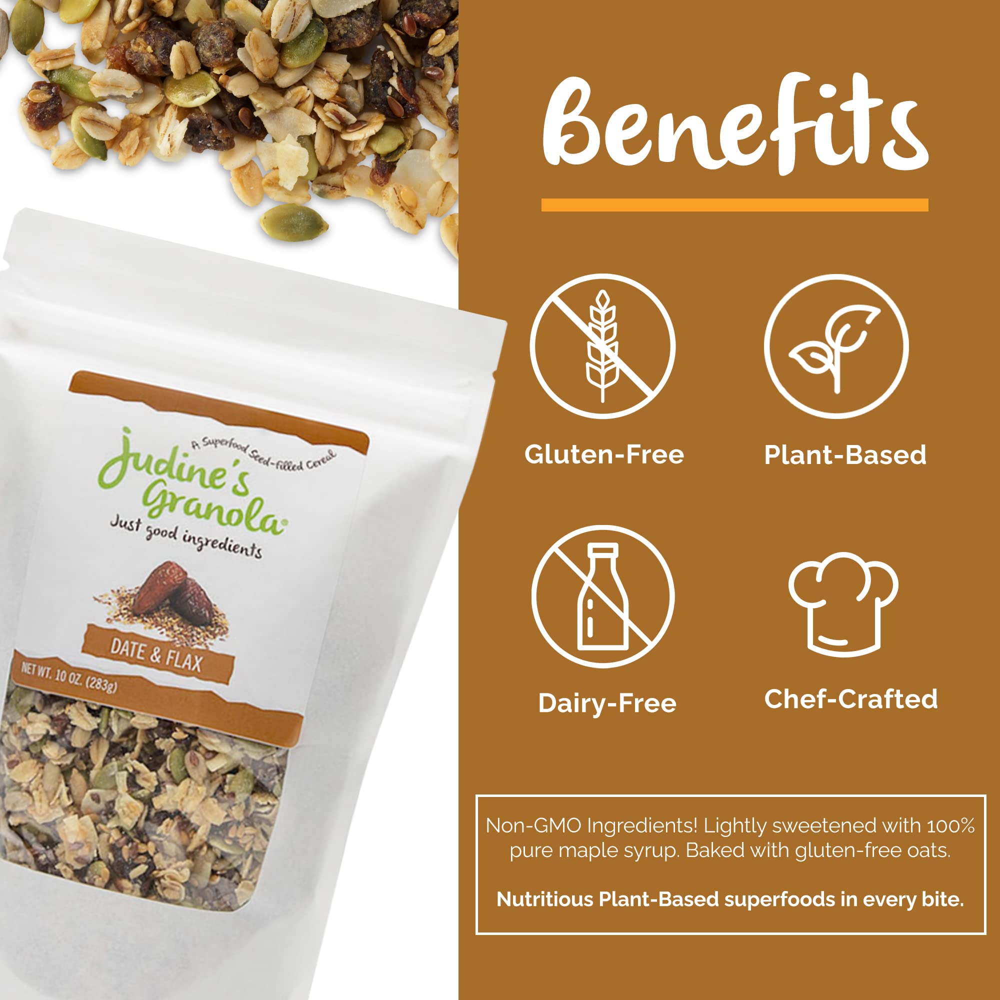 Judine's Granola Healthy Whole Grain Oats, Date and Flax, 10 Ounces, Pack of 1
