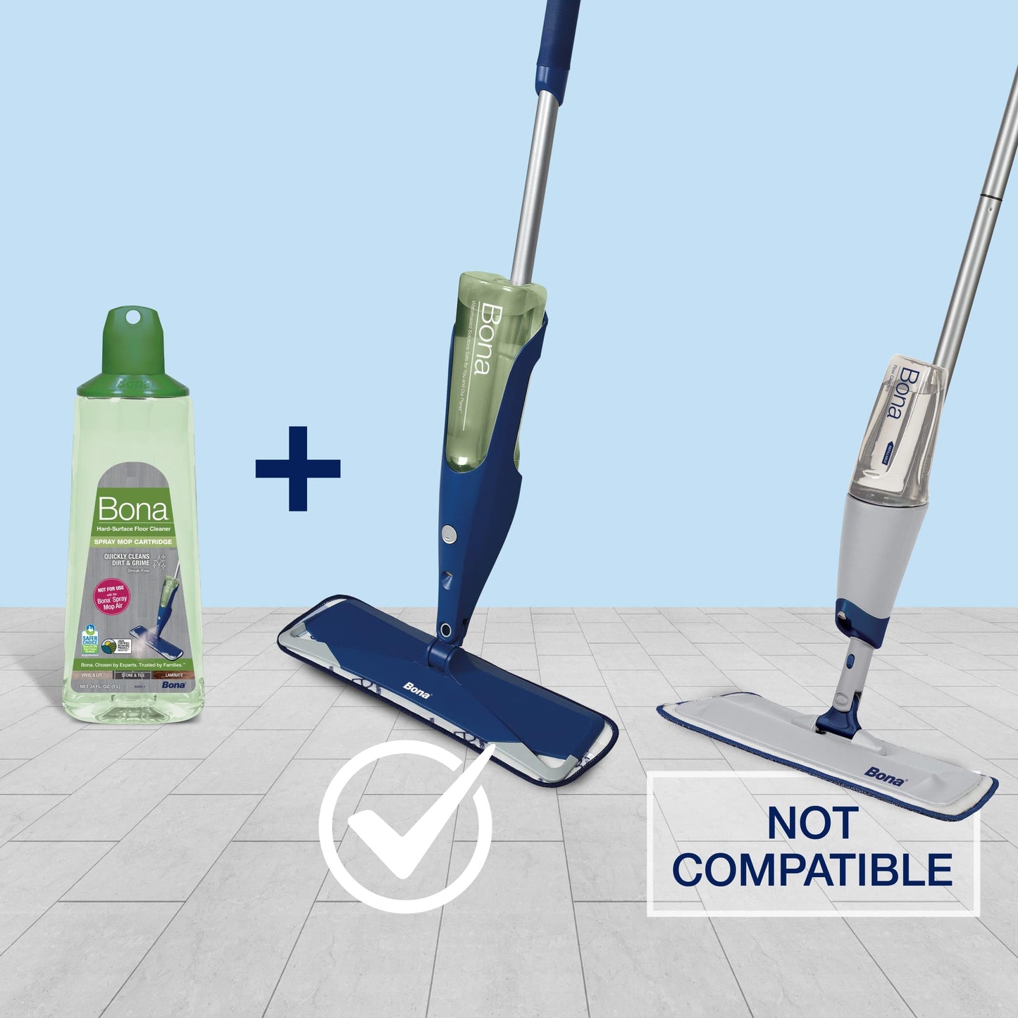 Bona Multi-Surface Hard Floor Cleaner Spray Mop Cartridge - 34 fl oz - Unscented - Refillable - Residue-Free Floor Cleaning Solution for Bona Spray