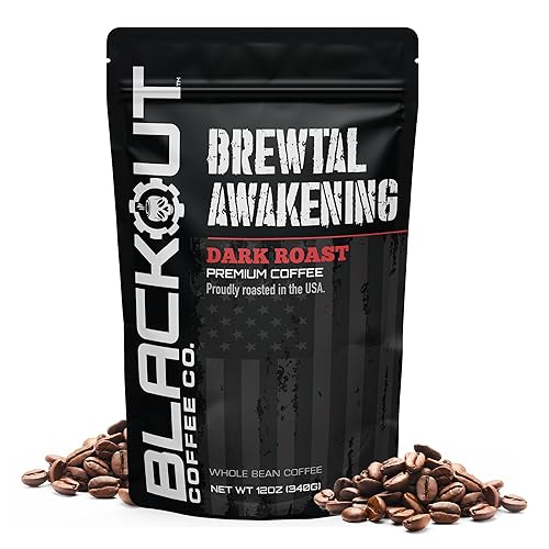 Blackout Coffee Brewtal Awakening Whole Bean Coffee - Dark Roast, High Caffeine, Bold & Strong - Freshly Roasted 12oz Bag