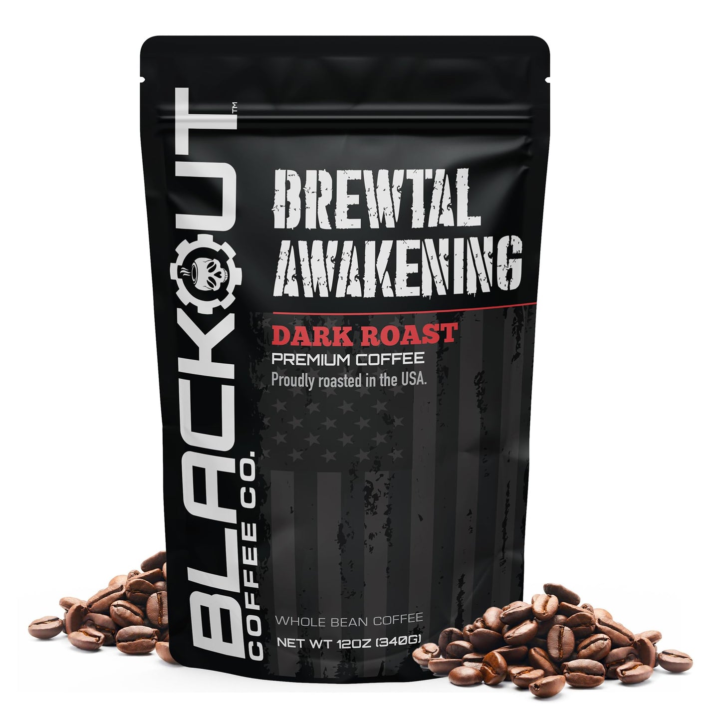 Blackout Coffee Brewtal Awakening Whole Bean Coffee - Dark Roast, High Caffeine, Bold & Strong - Freshly Roasted 12oz Bag