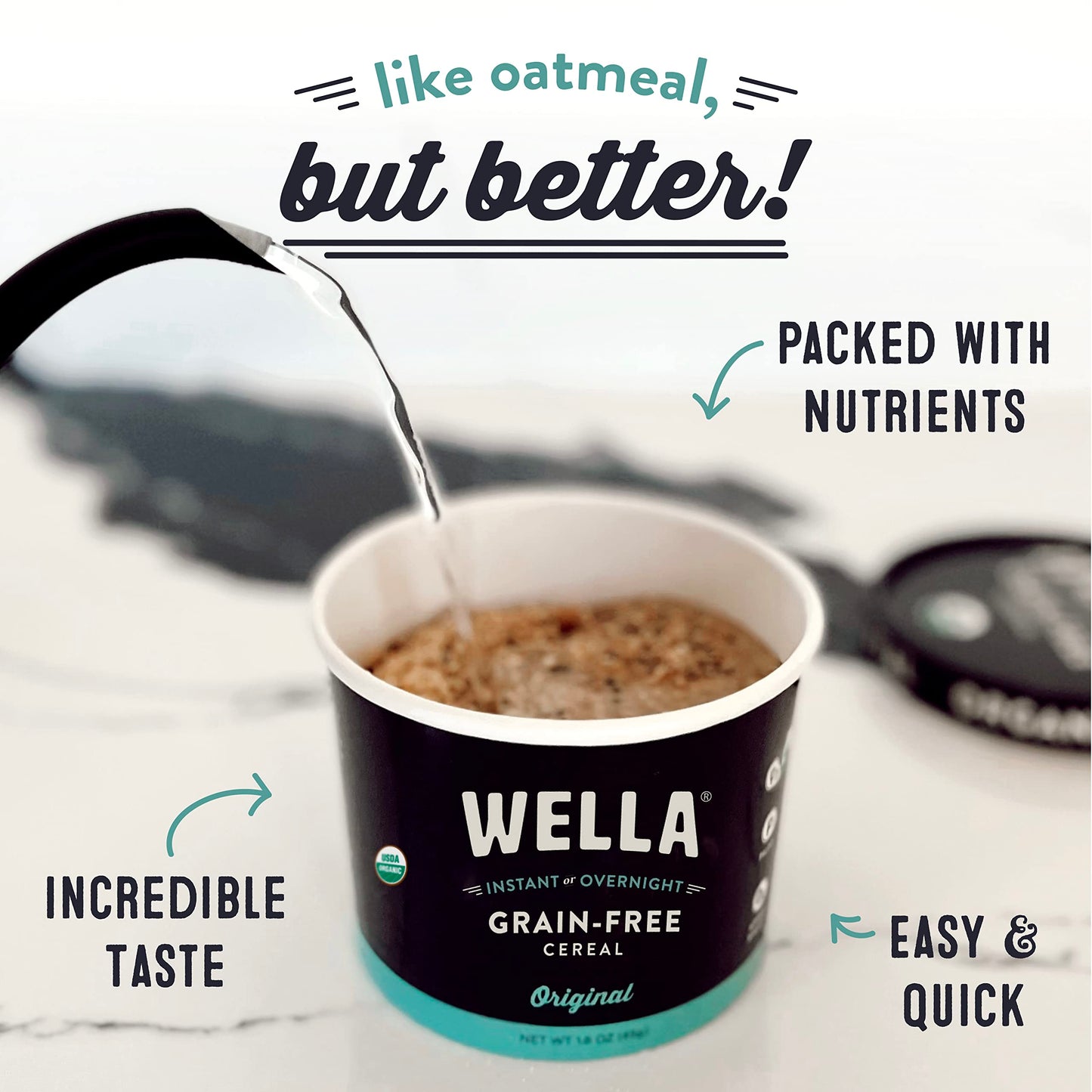 Wella Cereal Oatmeal Alternative, Gluten-Free Breakfast Hot Cereal, Grain-Free Paleo Organic Vegan High Protein Superfood, Plant-Based Non-GMO, Low in