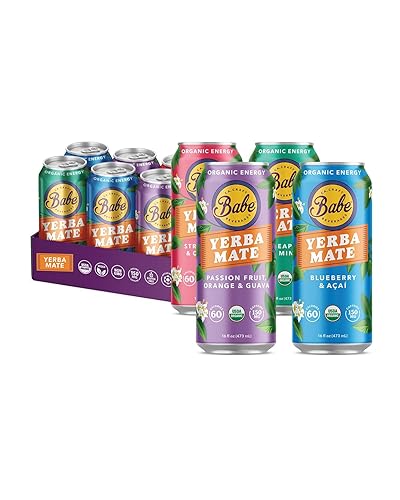 Babe Organic Yerba Mate Energy Drinks | 150mg Plant-Based Caffeine | Natural Yerba Mate Tea with No Crash, No Jitters - Sample Pack (6 x 16oz Cans)