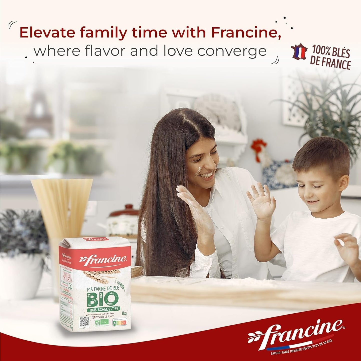 Francine Organic Wheat Flour, T55 Bio French Flour from France with Lower Gluten Content, Makes Great Breads, Pastries and Desserts, 35.3oz/1 kg (Pack