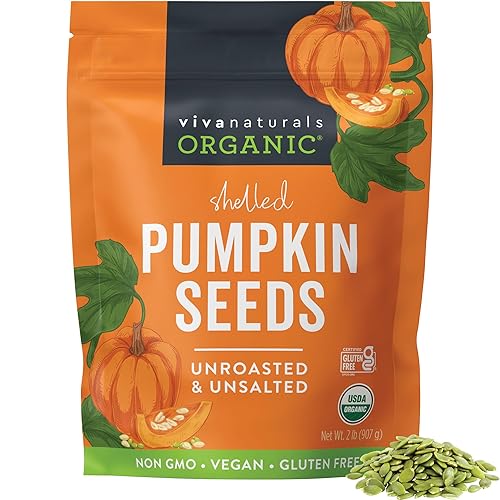 Viva Naturals Organic Pumpkin Seeds, 2 lb (32 oz, 907 g) - Shelled, Unroasted, Unsalted, Non-GMO, Vegan, Good Source of Iron & Dietary Fiber, Perfect